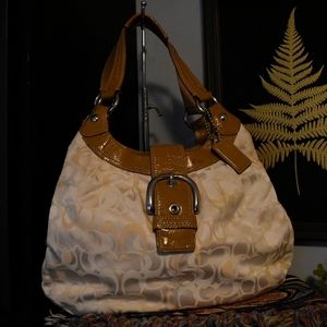 COACH Lynn Soho Signature Monogram White and Tan